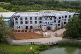 An aerial image of the new LEGOLAND Castle Hotel, which opens to the public at LEGOLAND Windsor Resort in Berkshire on July 1