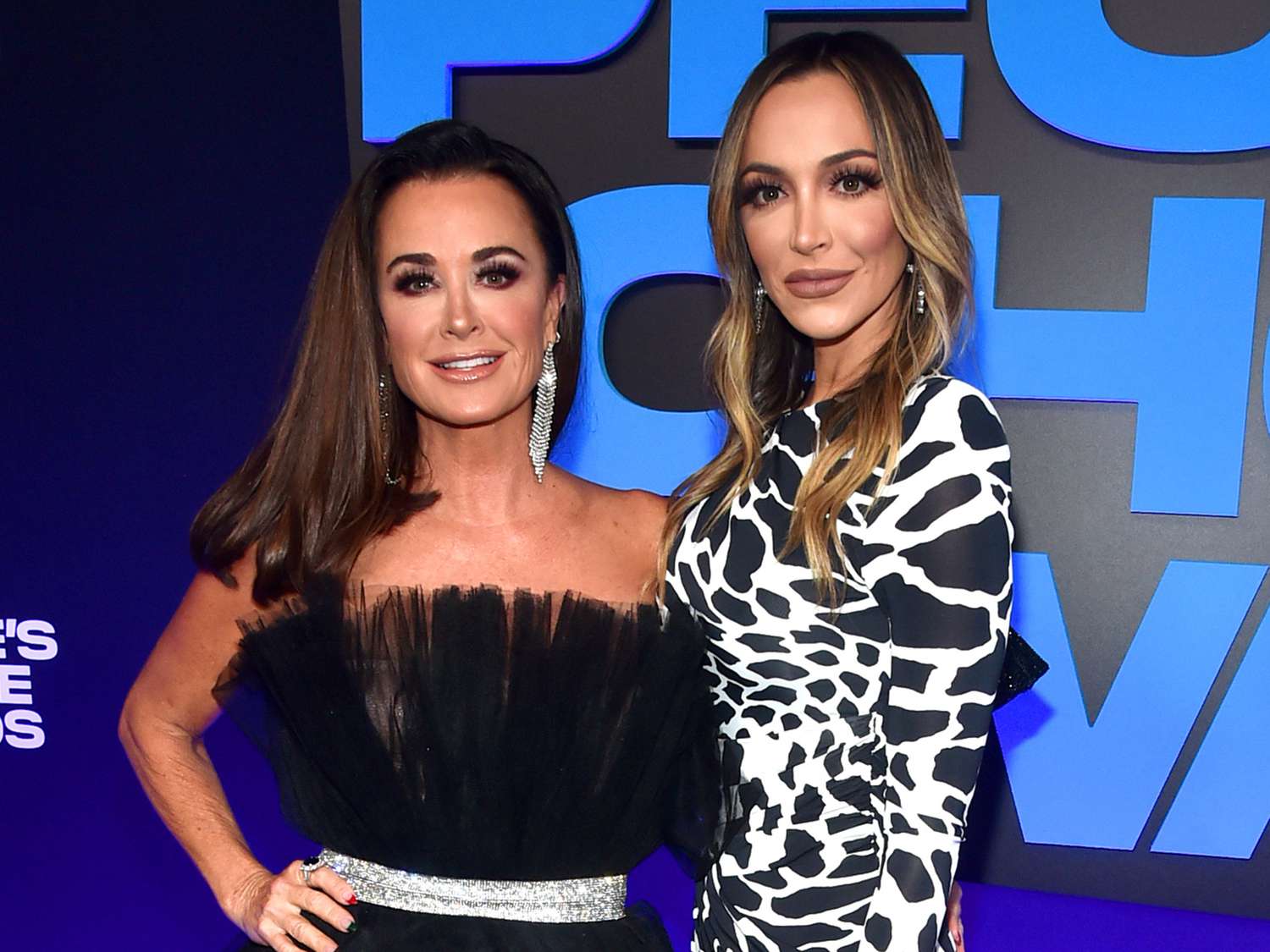 Kyle Richards and Farrah Aldjufrie arrive to the 2021 People's Choice Awards held at Barker Hangar on December 7, 2021 in Santa Monica, California