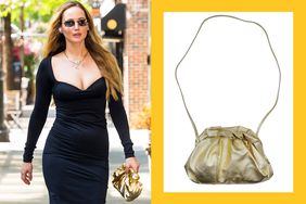 Jennifer Lawrence with gold dumpling bag