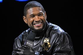 Usher speaks on stage during the Apple Music Super Bowl LVIII Halftime Show Press Conference held at The Mandalay Bay Convention Center in Las Vegas, Nevada. Picture date: Thursday February 8, 2024.