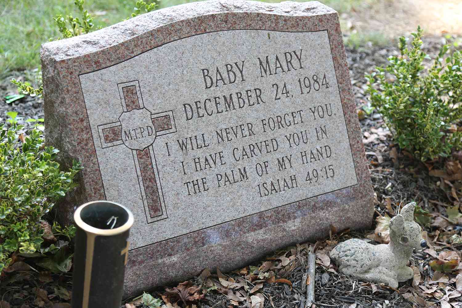 Morristown, NJ September 7, 2023: The headstone for Baby Mary at St. Joseph's Church in Mendham
