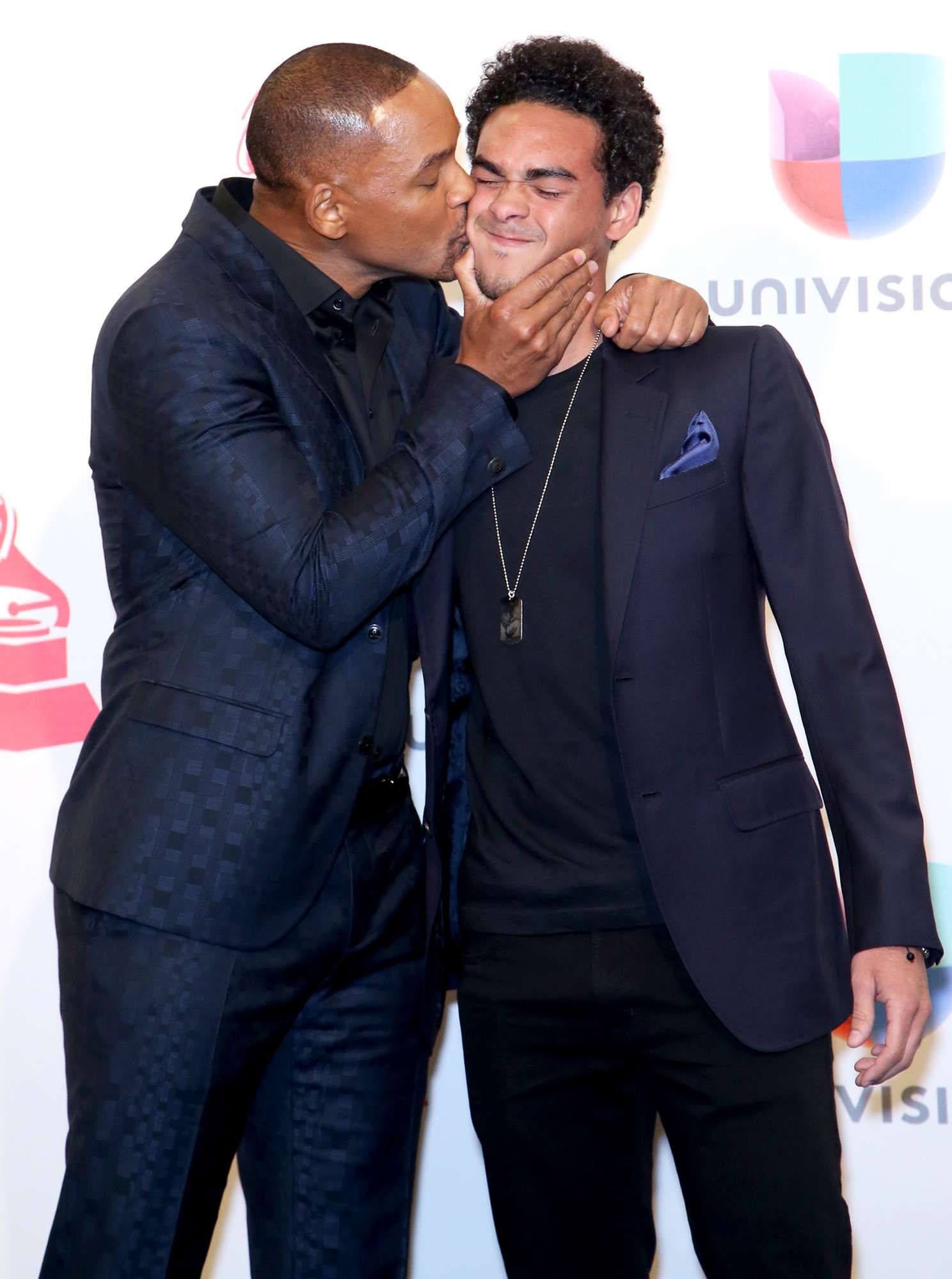Will Smith (L) and Willard Christopher Smith III pose in the press room during the 16th Latin GRAMMY Awards at the MGM Grand Garden Arena on November 19, 2015 in Las Vegas, Nevada