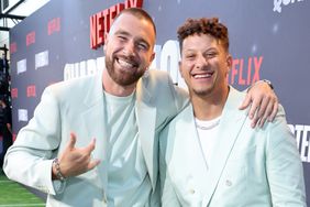 Travis Kelce and Patrick Mahomes attend the Netflix Premiere of "Quarterback" at Netflix Tudum Theater on July 11, 2023 in Los Angeles, California. 