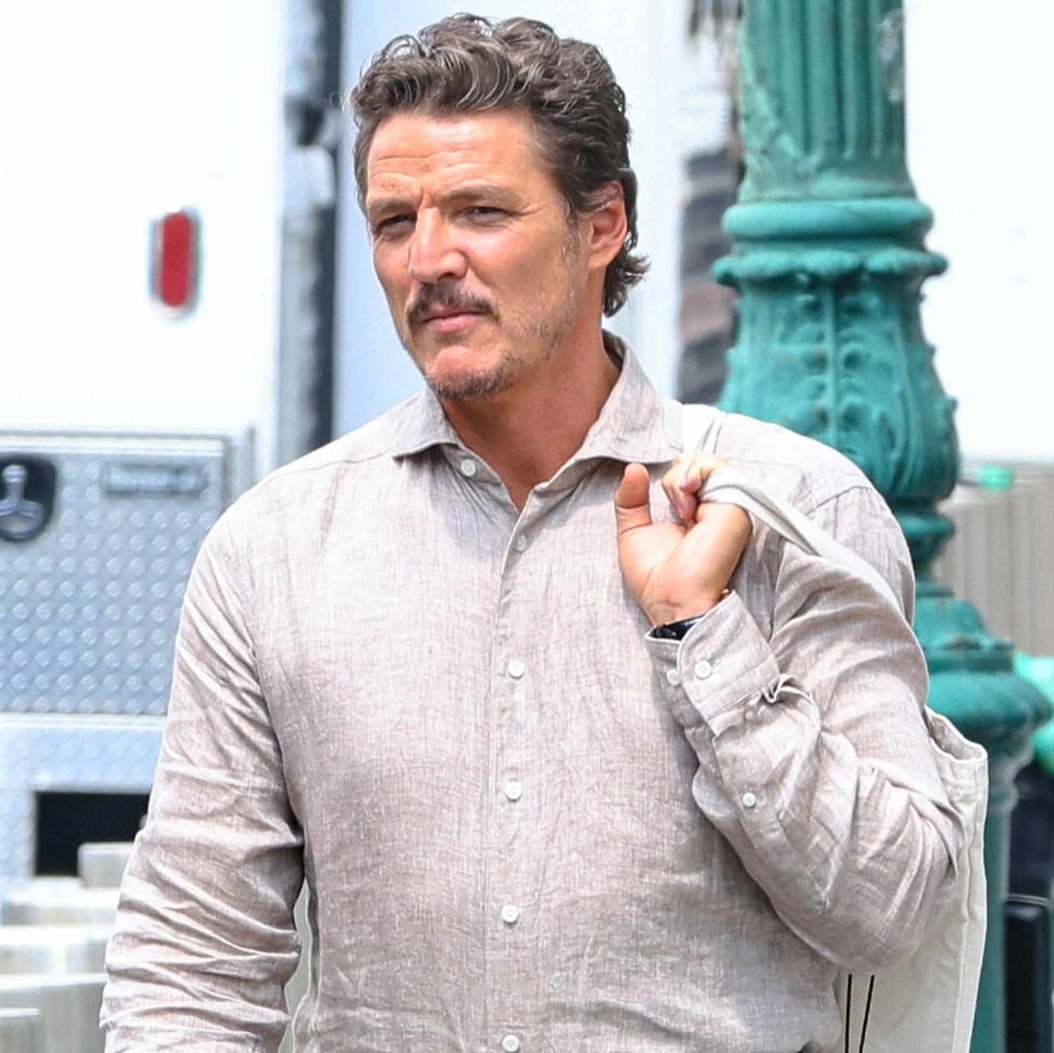 Pedro Pascal is seen at the movie set of the 'Materialists' on April 29, 2024 in New York City.