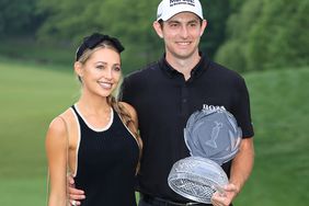 Patrick Cantlay of the United States poses with his girlfriend, Nikki Guidish