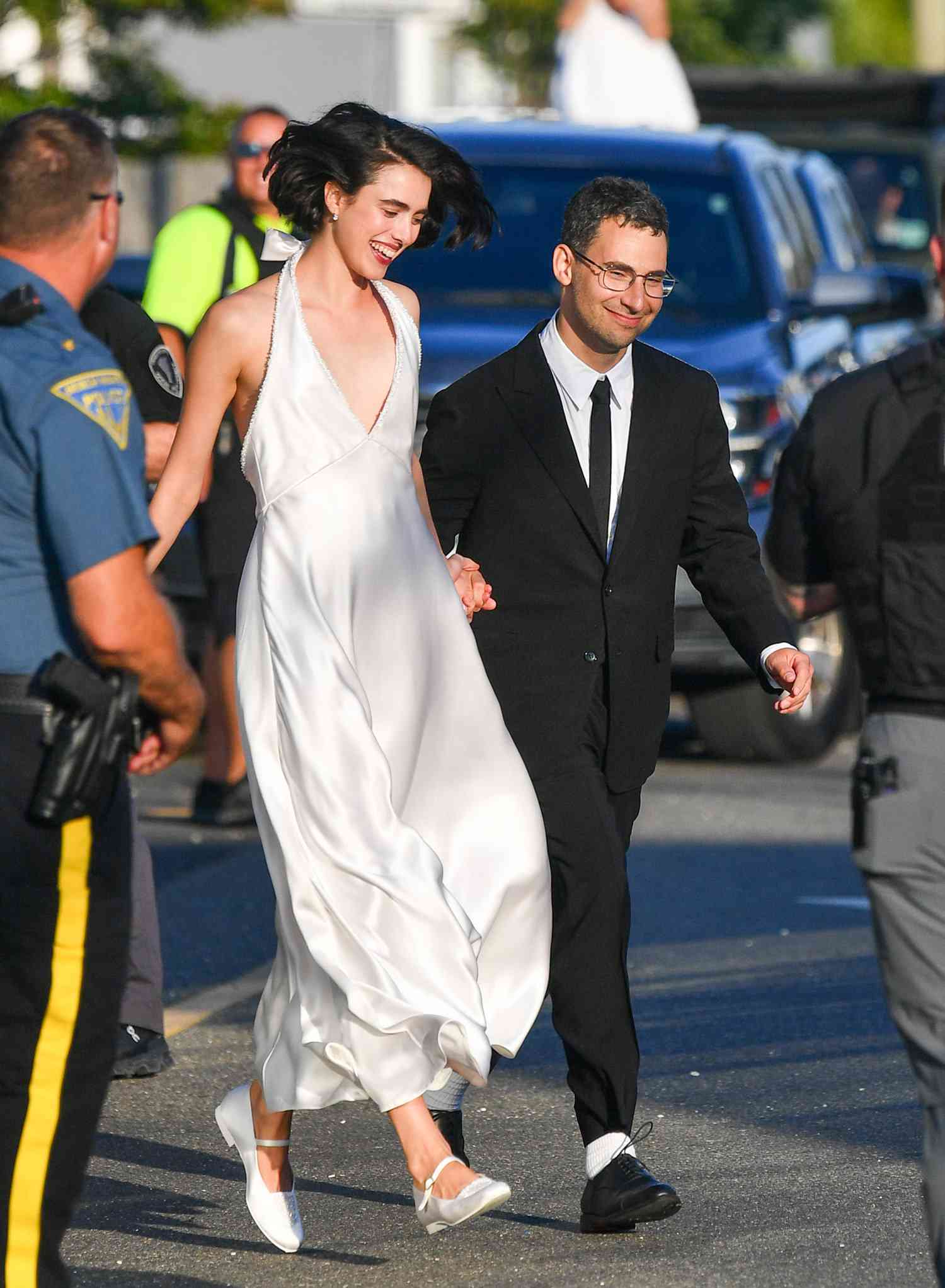 Jack Antonoff and Margaret Qualley are all smiles as they are spotted just after getting married in Beach Haven, New Jersey