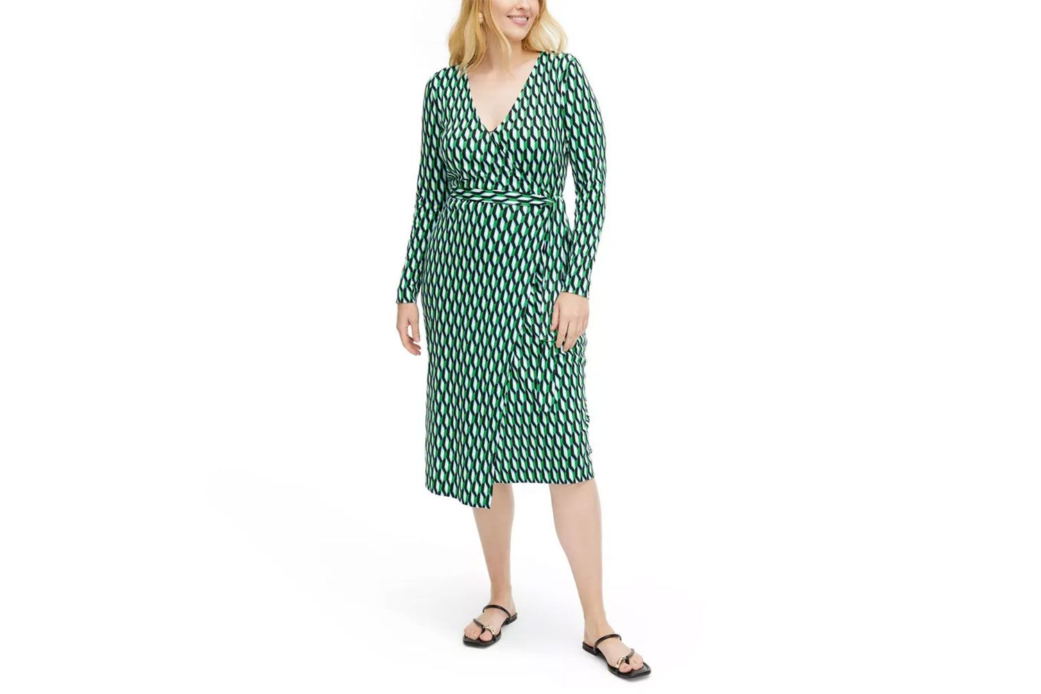 Target Diane von Furstenberg for Target Women's Long Sleeve Midi Arrow Geo Green Wrap Dress