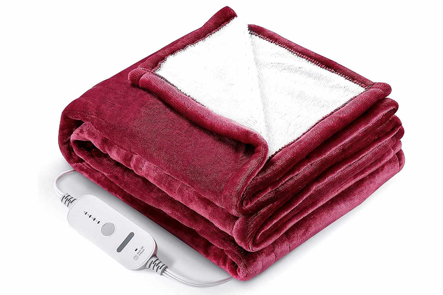 Amazon CureCure Heated Throw Blanket folded and displayed on a solid white background