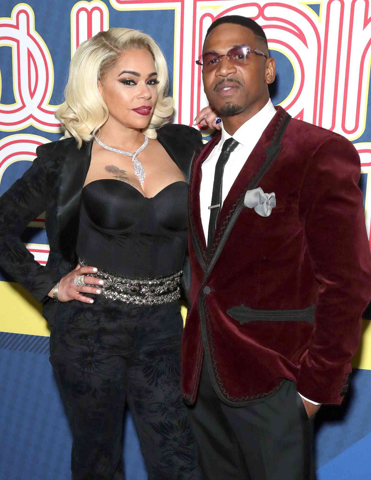LAS VEGAS, NV - NOVEMBER 17: Faith Evans (L) and her husband Stevie J attend the 2018 Soul Train Awards, presented by BET, at the Orleans Arena on November 17, 2018
