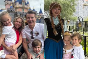 Kym Johnson (center left) and Robert Herjavec with their children Haven (left) and Hudson; Haven and Hudson with a Disney employee