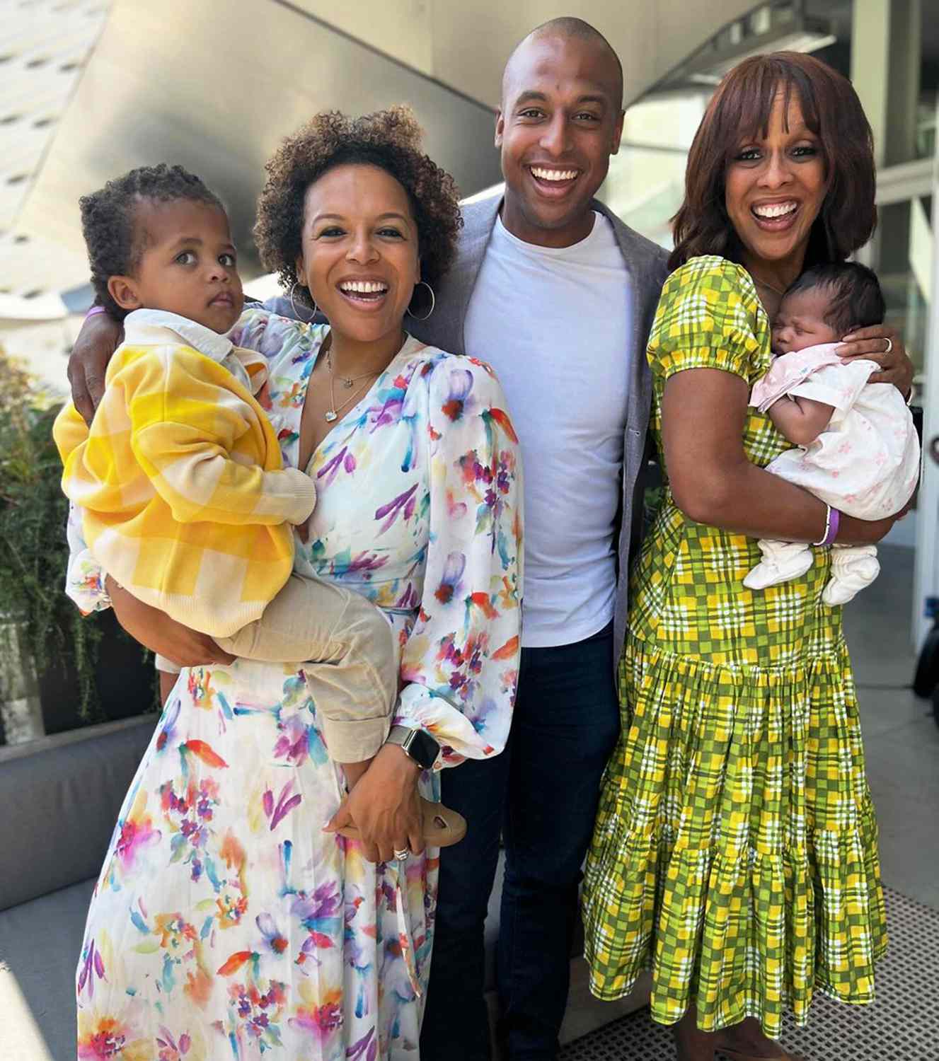 Gayle King (right) poses with Kirby Bumpus (second left), William Bumpus Jr. and grandchildren Luca and Grayson