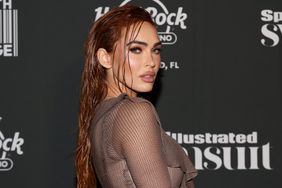 Megan Fox 'Sports Illustrated' Launch 2023 Red Wet Hair Brown Crochet Dress