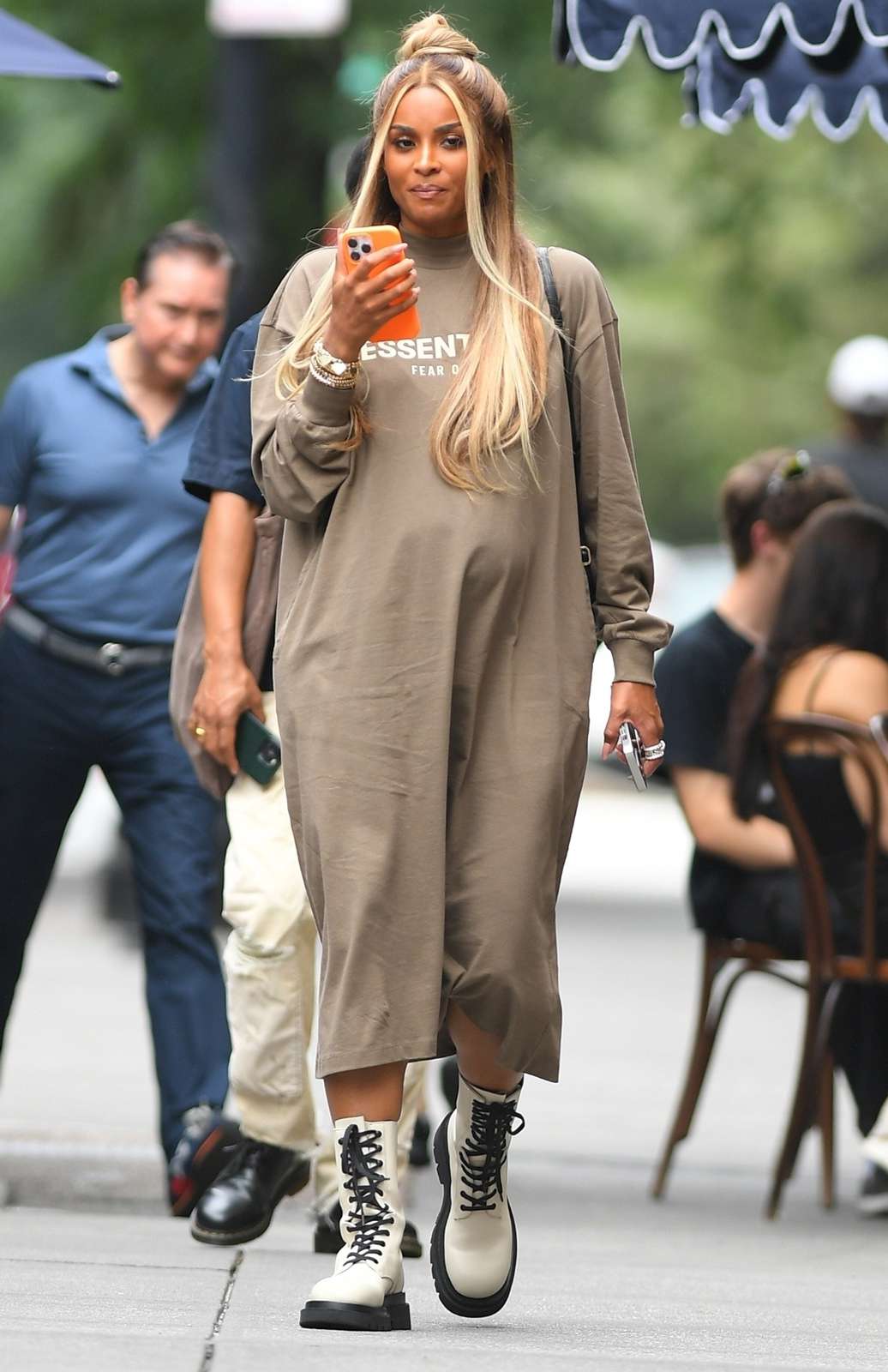 Ciara looks stunning in her Brown long-sleeve midi dress as she grabs brunch at Sadelle's in NYC