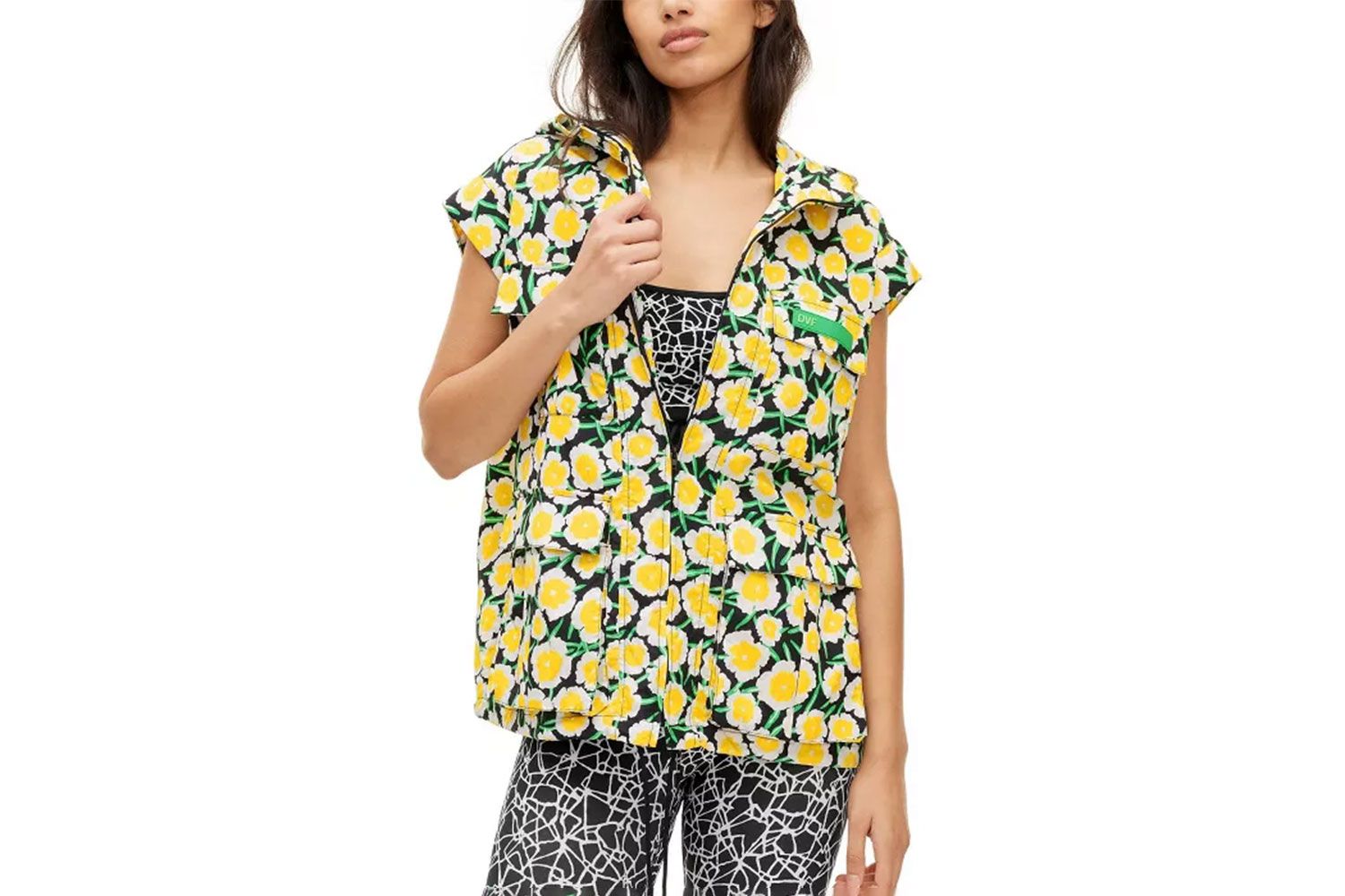 Target Diane von Furstenberg for Target Women's Nylon Packable Yellow Poppy Short Sleeve Hooded Vest