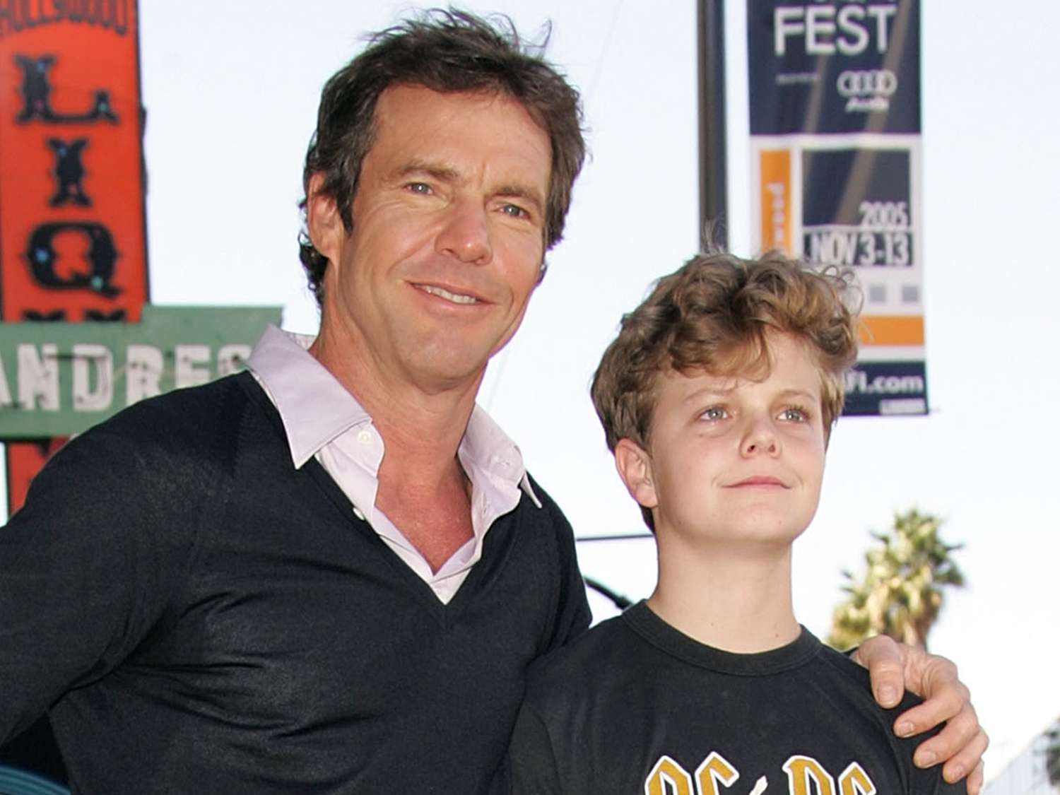 Dennis Quaid, with his son Jack, receives his Star On The Hollywood Walk Of Fame on Hollywood Blvd on November 16, 2005 in Hollywood, California