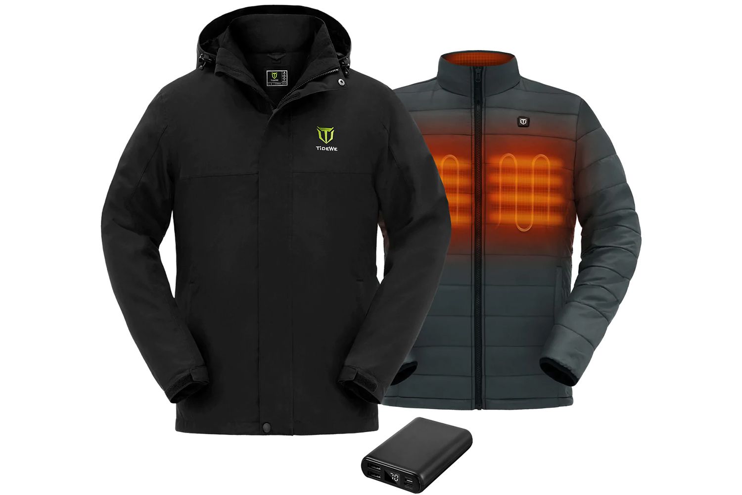 TideWe Mens 3-in-1 Heated Jacket with Battery Pack