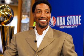 Scottie Pippen with The 2006 NBA Finals Trophy during NBA Legends Scottie Pippen and Walt "Clyde" Frazier Announce 2006 Finals Trophy Tour at NBA Store in New York City, New York, United States