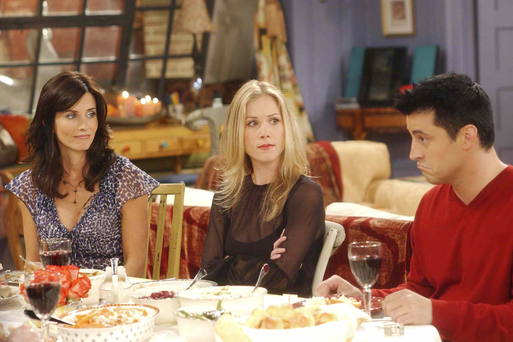 'Friends' — "The One with Rachel's Other Sister" -- Episode 8 -- Aired 11/21/2002 -- Pictured: (l-r) Courteney Cox as Monica Geller-Bing, Christina Applegate as Amy Green, Matt LeBlanc as Joey Tribbiani -- Photo by: Danny Feld/NBCU Photo Bank