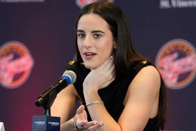 Indiana Fever's Caitlin Clark speaks during a WNBA basketball news conference, Wednesday, April 17, 2024, in Indianapolis