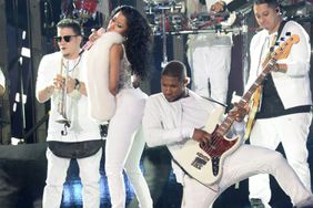 Recording artists Nicki Minaj (2nd L) and Usher (2nd R) perform onstage during the 2014 MTV Video Music Awards at The Forum on August 24, 2014 in Inglewood, California. 