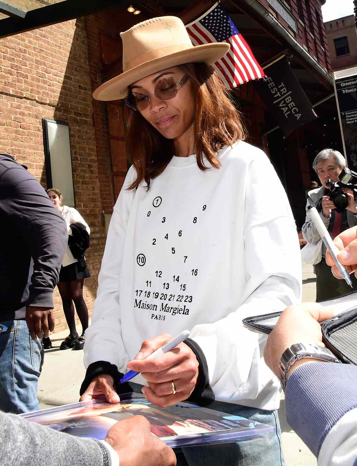 Zoe Saldana is seen in Soho on May 01, 2024 in New York City.