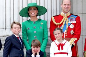 Prince William, Catherine, Princess of Wales, Princess Charlotte of Wales and Prince George of Wales on the Buckingham Palace balcony during Trooping the Colour on June 17, 2023 in London, England.