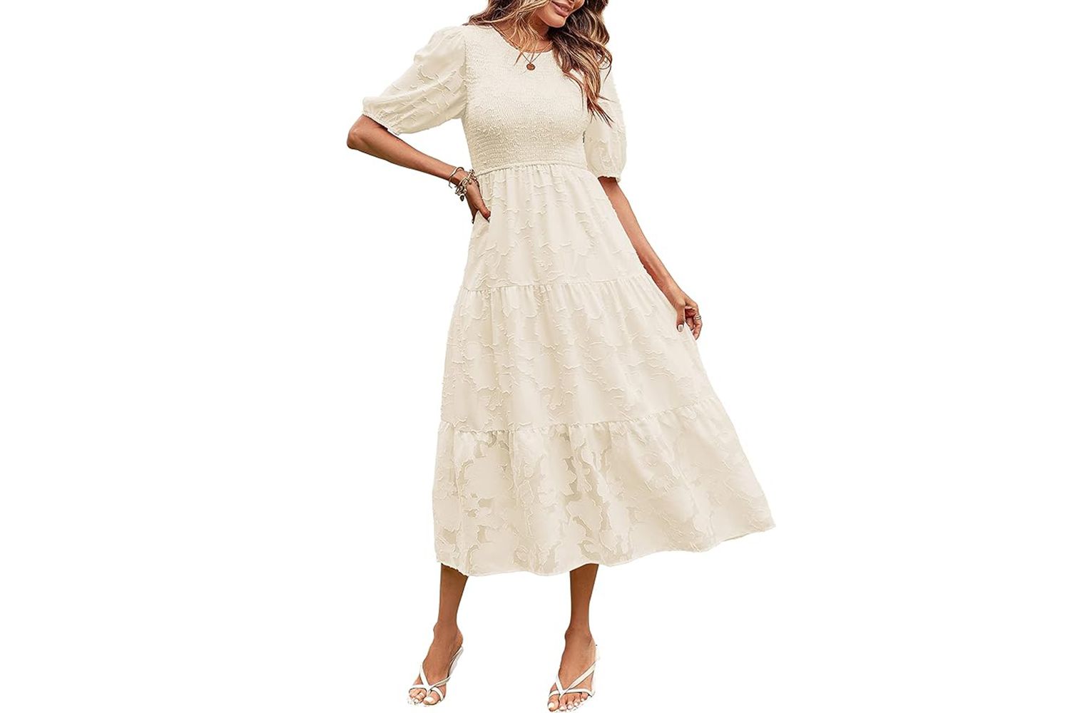 Amazon MEROKEETY Women's 2024 Summer Puff Sleeve Smocked Floral Dress 