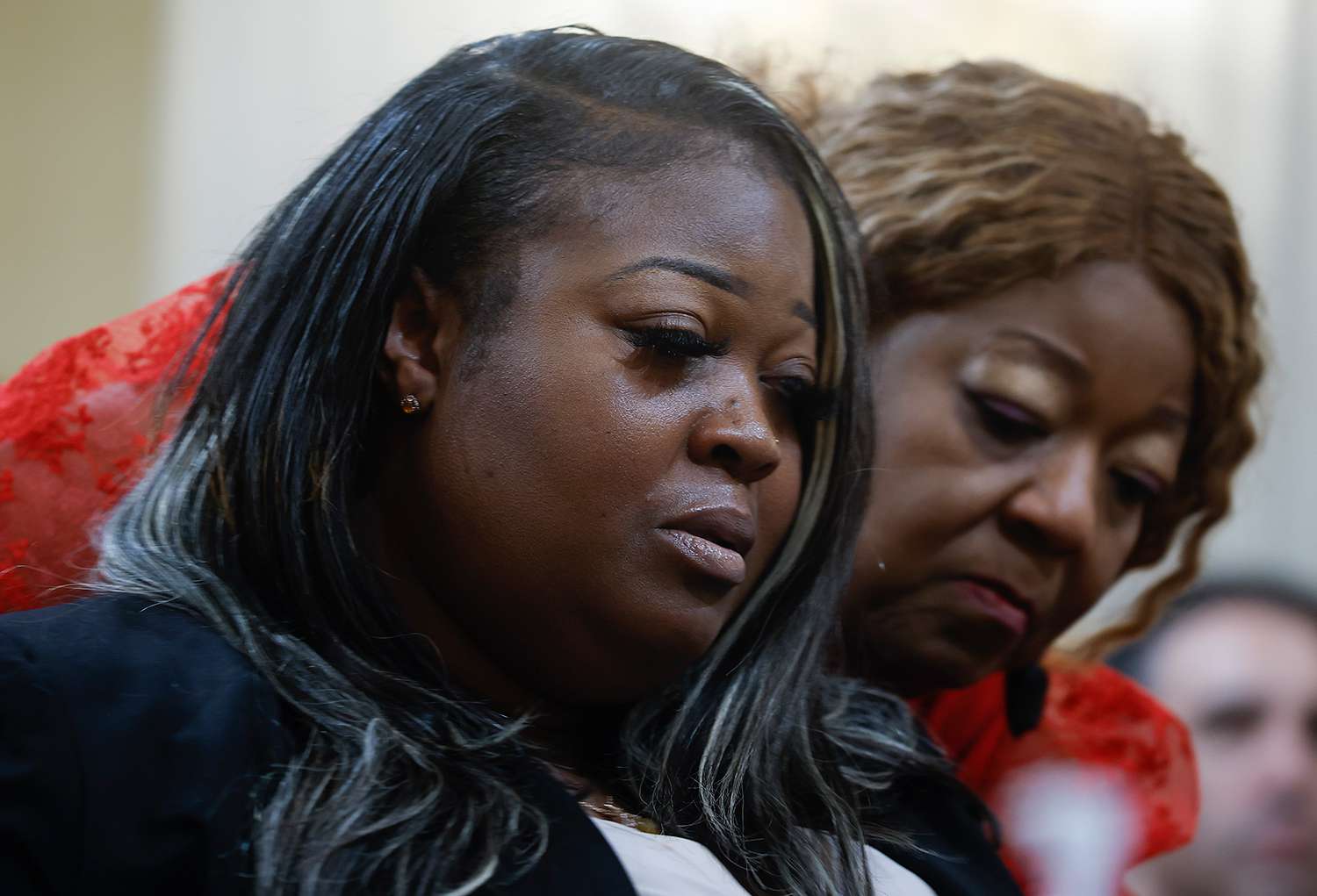 Wandrea ArShaye “Shaye” Moss (L), former Georgia election worker, is comforted by her mother Ruby Freeman (R) as Moss testifies during the fourth hearing on the January 6th investigation in the Cannon House Office Building on June 21, 2022 in Washington, DC. The bipartisan committee, which has been gathering evidence for almost a year related to the January 6 attack at the U.S. Capitol, is presenting its findings in a series of televised hearings. On January 6, 2021, supporters of former President Donald Trump attacked the U.S. Capitol Building during an attempt to disrupt a congressional vote to confirm the electoral college win for President Joe Biden.