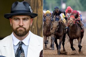 Travis Kelce visits the paddock on Kentucky Derby Day; Sierra Leone jockey Tyler Gaffalione makes contact with Forever Young and rider Ryusei Sakai as they head for the finish in the 150th Kentucky Derby