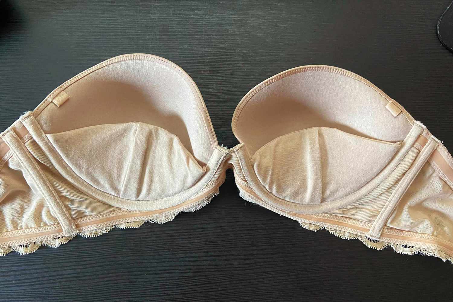 the inside of Cosabella Never Say Never Plungie Strapless Bra cups