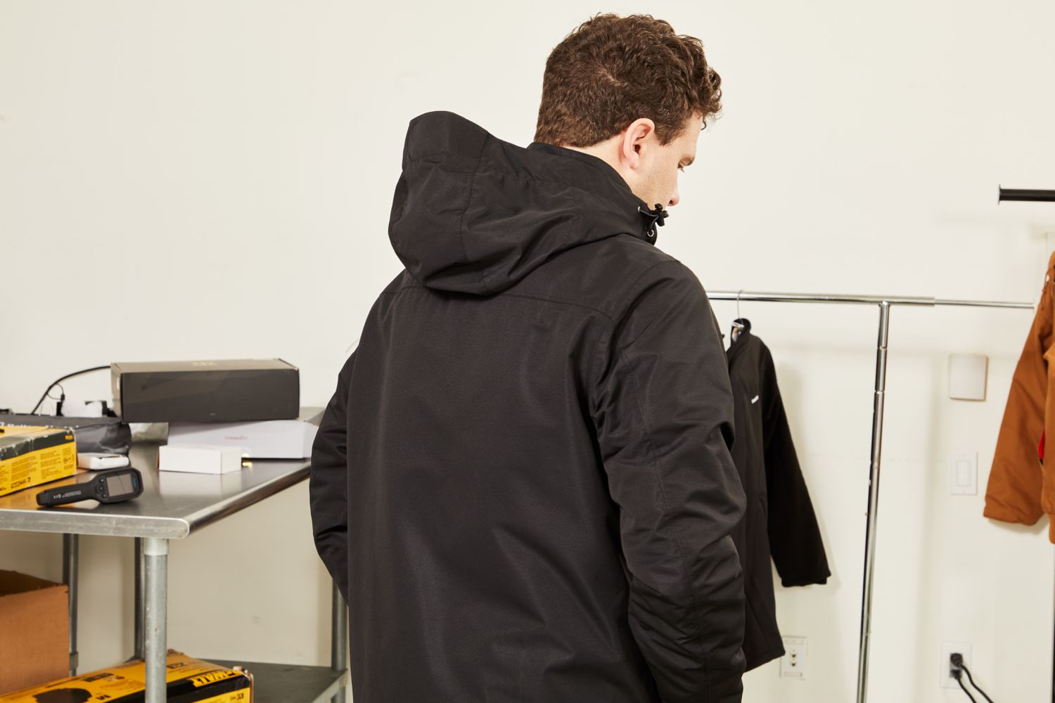 Back of a person wearing a TideWe Mens 3-in-1 Heated Jacket with Battery Pack