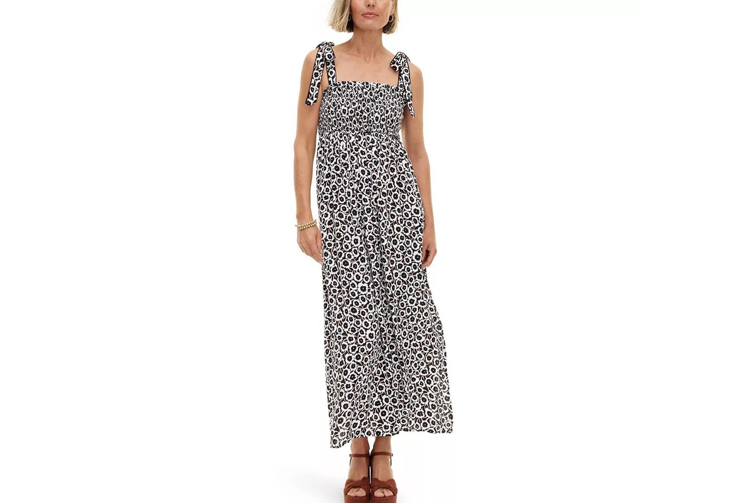 Diane von Furstenberg for Target Women's Smocked Tie Strap Neutral Poppy Midi Dress