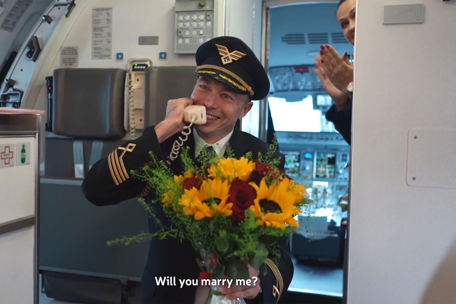 Captain Konrad proposed to Stewardess Paula during a flight to KrakÃ³w, the city where they first met