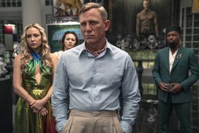 Glass Onion: A Knives Out Mystery (2022). (L - R) Kate Hudson as Birdie, Jessica Henwick as Peg, Daniel Craig as Detective Benoit Blanc, and Leslie Odom Jr. as Lionel