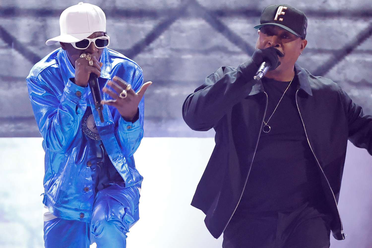 Flavor Flav and Chuck D of Public Enemy perform onstage during the 65th GRAMMY Awards at Crypto.com Arena on February 05, 2023 in Los Angeles, California.