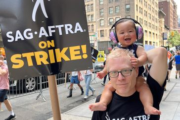 Anthony Rapp Brings Son Rai to SAG Strike Picket Line in New York City: 'Raising a Labor Activist'