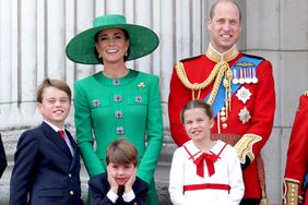 Prince William, Prince of Wales, Prince Louis of Wales, Catherine, Princess of Wales , Princess Charlotte of Wales and Prince George of Wales on the Buckingham Palace balcony during Trooping the Colour on June 17, 2023 