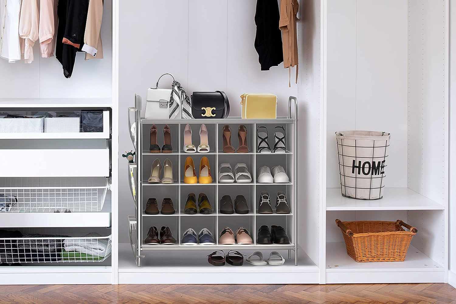 Amazon Simple Houseware 4-Tier 16-Cube Shoe Rack Organizer, Grey