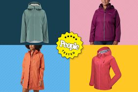 Four of the best Women's Rain Jackets, each on a different color background with a People Tested badge.