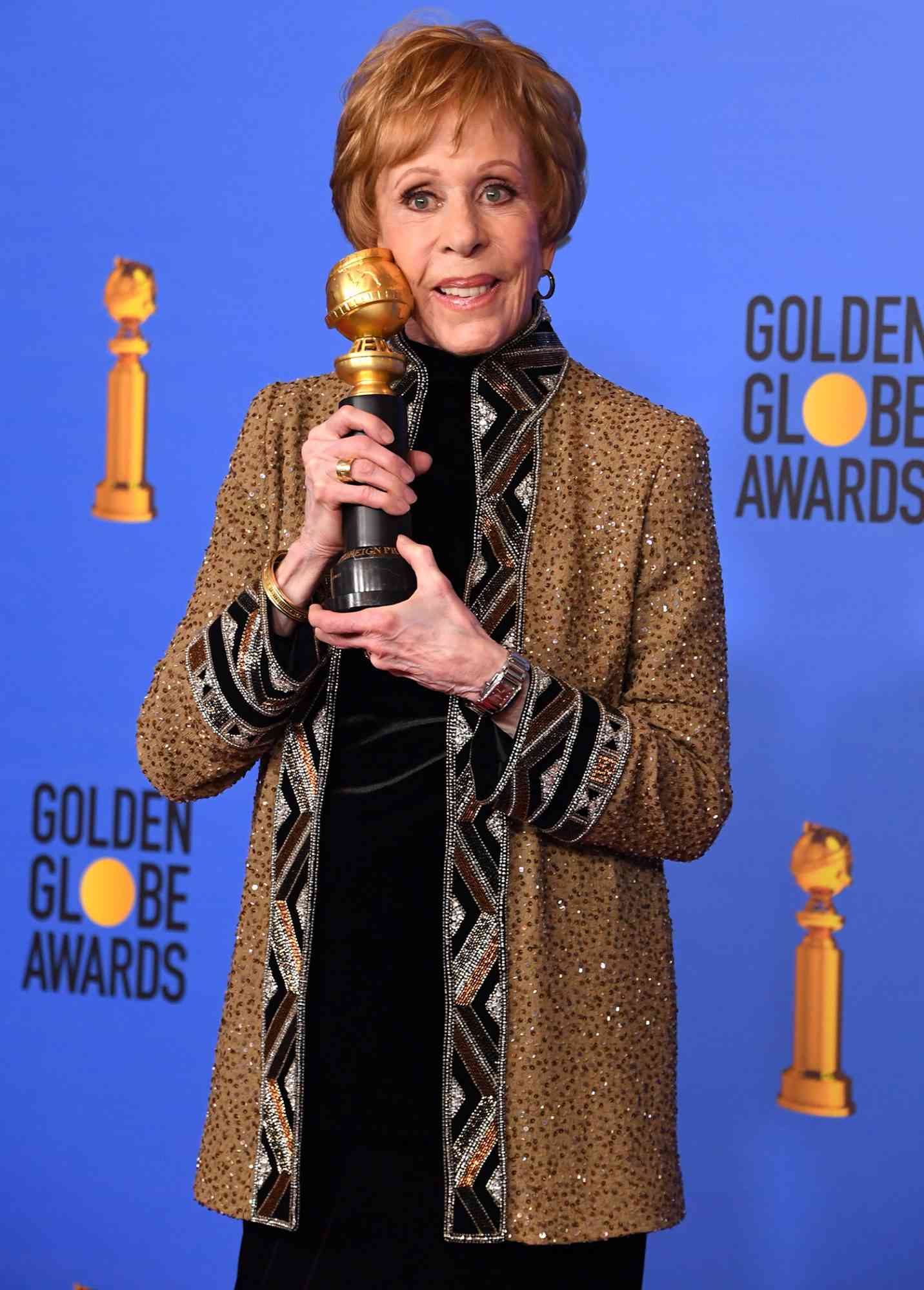 Carol Burnett poses with the trophy during the 76th annual Golden Globe Awards