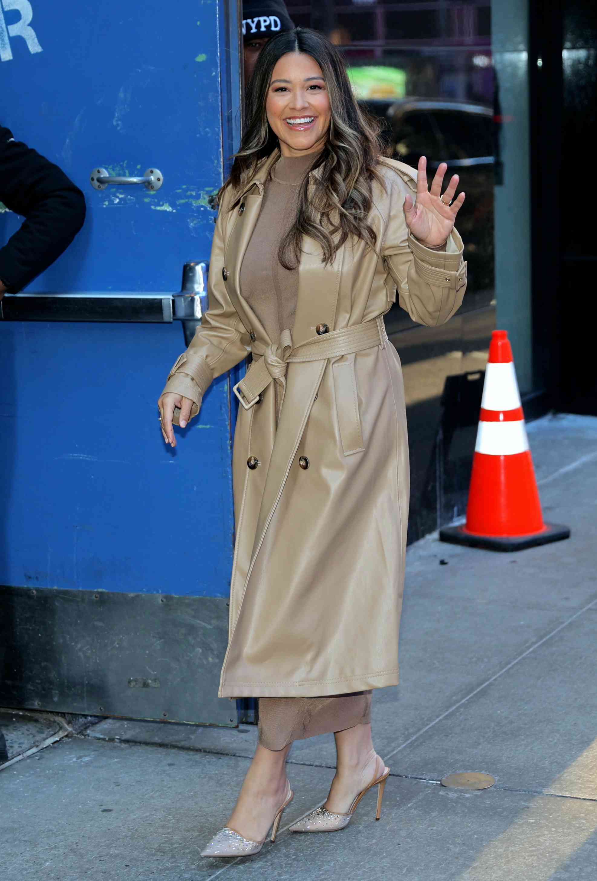 Gina Rodriguez seen arriving to the "Good Morning America" on February 19, 2024 in New York City.
