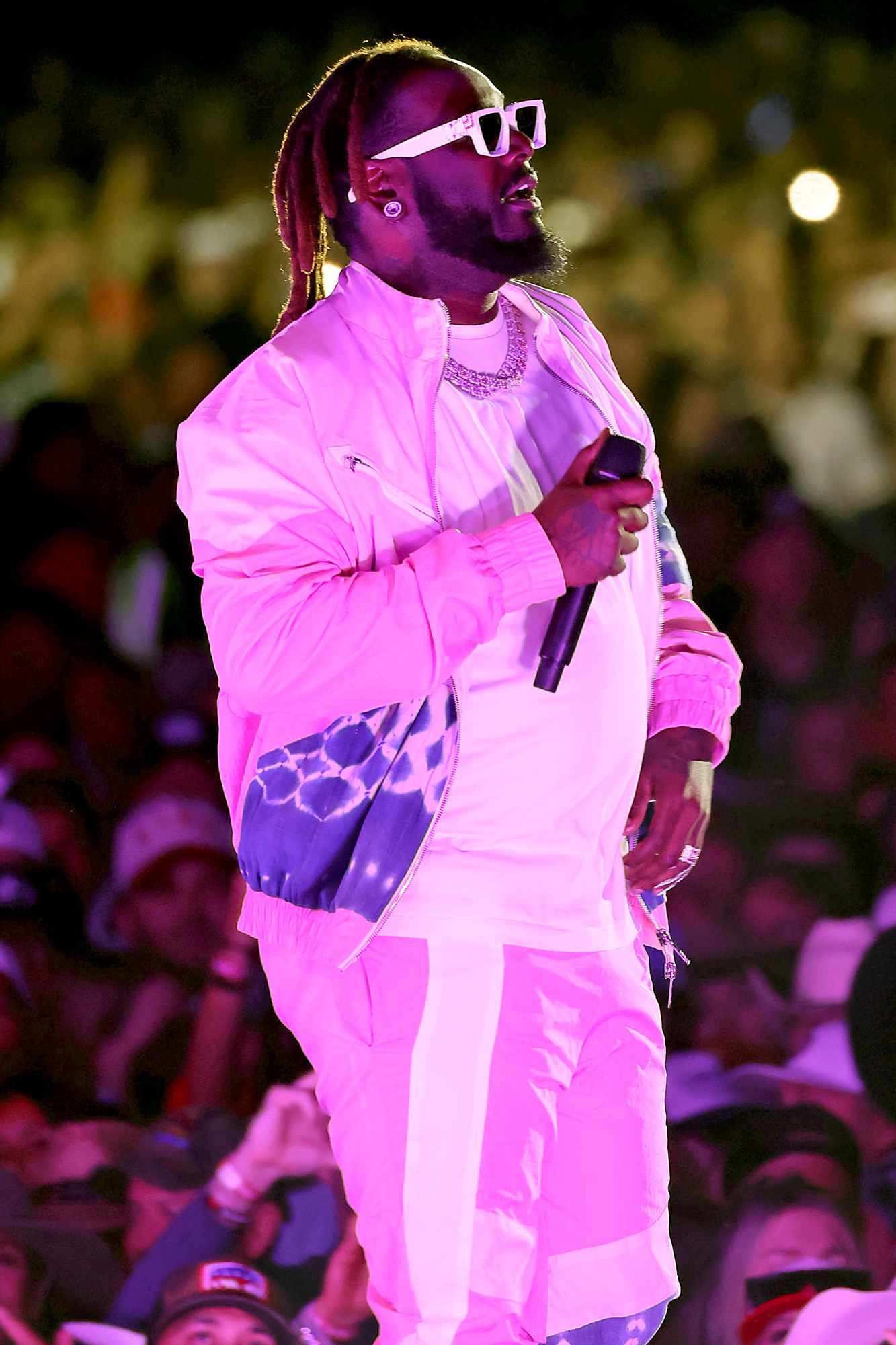 T-Pain performs with Jelly Roll at the T-Mobile Mane Stage during the 2024 Stagecoach Festival at Empire Polo Club on April 26, 2024 in Indio, California. 
