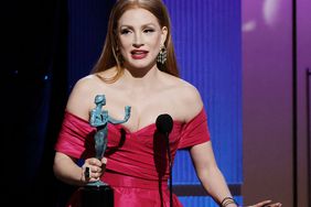 LOS ANGELES, CALIFORNIA - FEBRUARY 26: Jessica Chastain accepts the Outstanding Performance by a Female Actor in a Television Movie or Limited Series award for “George & Tammy” onstage during the 29th Annual Screen Actors Guild Awards at Fairmont Century Plaza on February 26, 2023 in Los Angeles, California. (Photo by Kevin Winter/Getty Images)