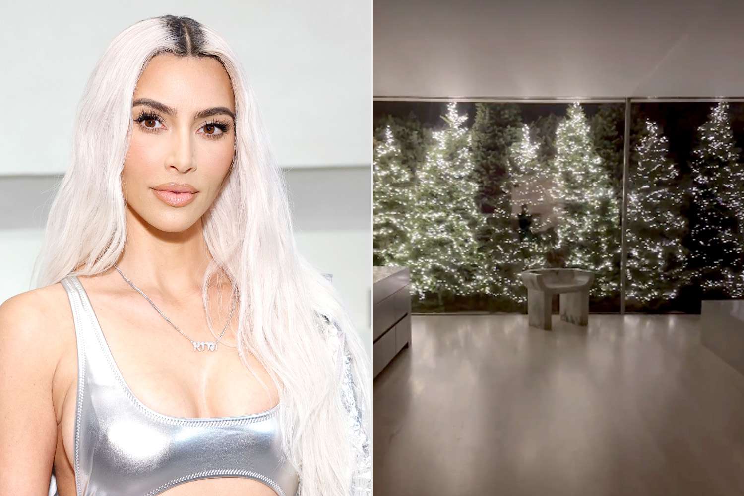 Kim Kardashian visits the SKKN by KIM holiday pop-up store; Kim Kardashian Christmas Trees
