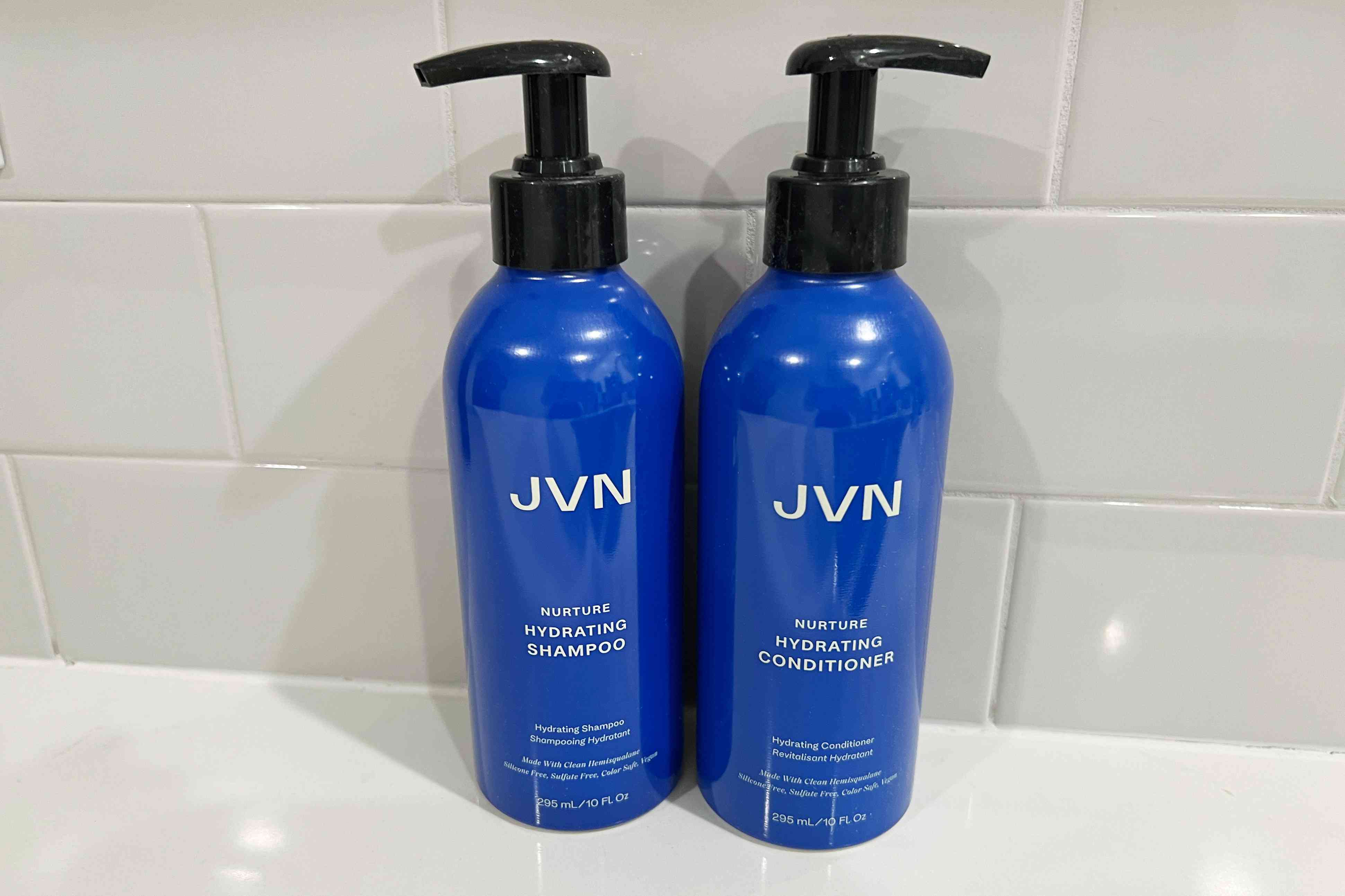Bottles of JVN Nurture Hydrating Shampoo and Conditioner For Dry Hair