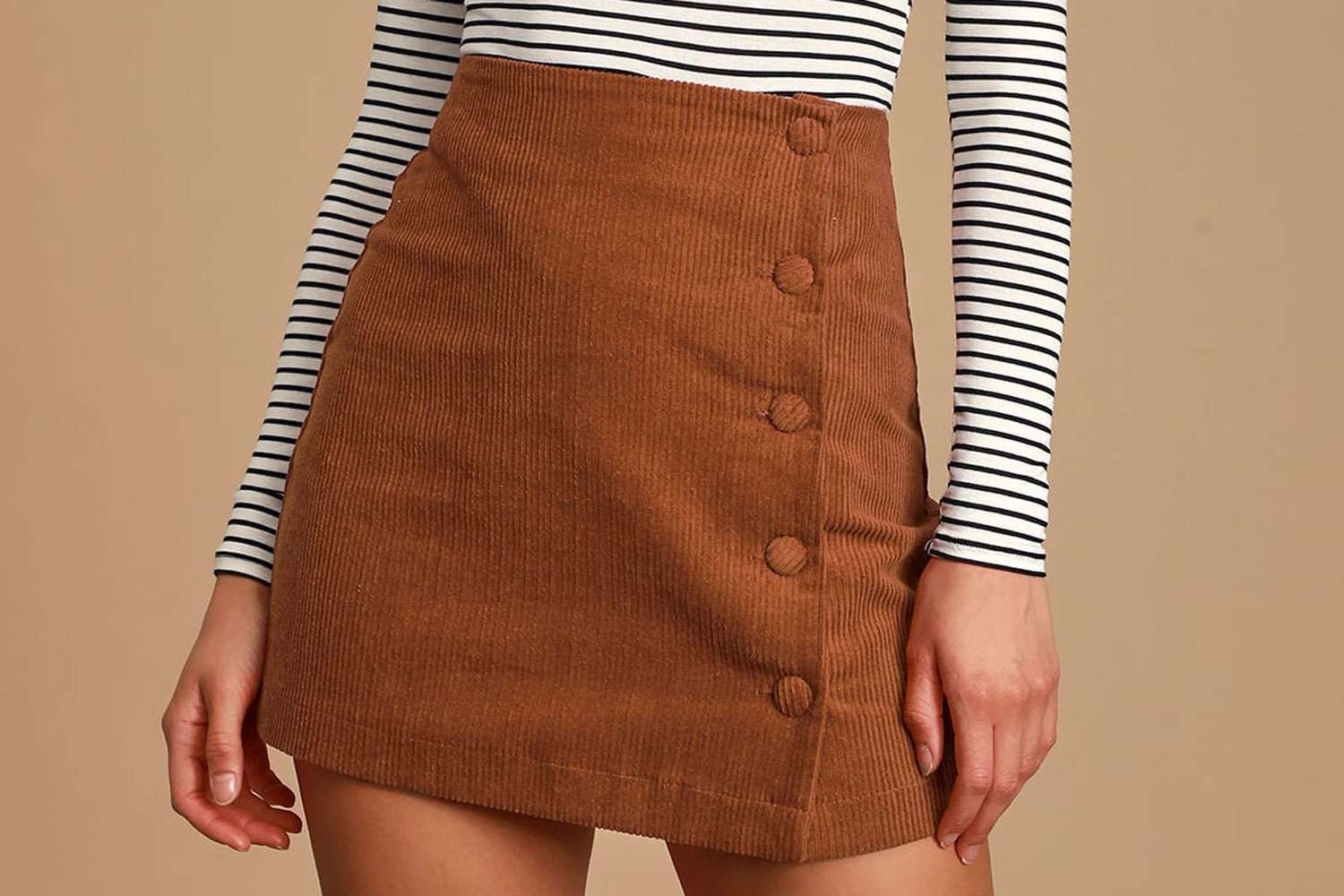 Lulu's Katherina Rust Brown Button Front Corduroy Skirt
