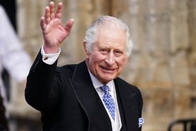 King Charles III and Camilla, Queen Consort wave to the crowds after attending the Royal Maundy Service at York Minster on April 6, 2023 in York, England. King Charles III distributed "Maundy Money" to a selected group of Christians to thank them for their work within the Church, for the first time since he became Monarch and Supreme Governor of the Church of England.