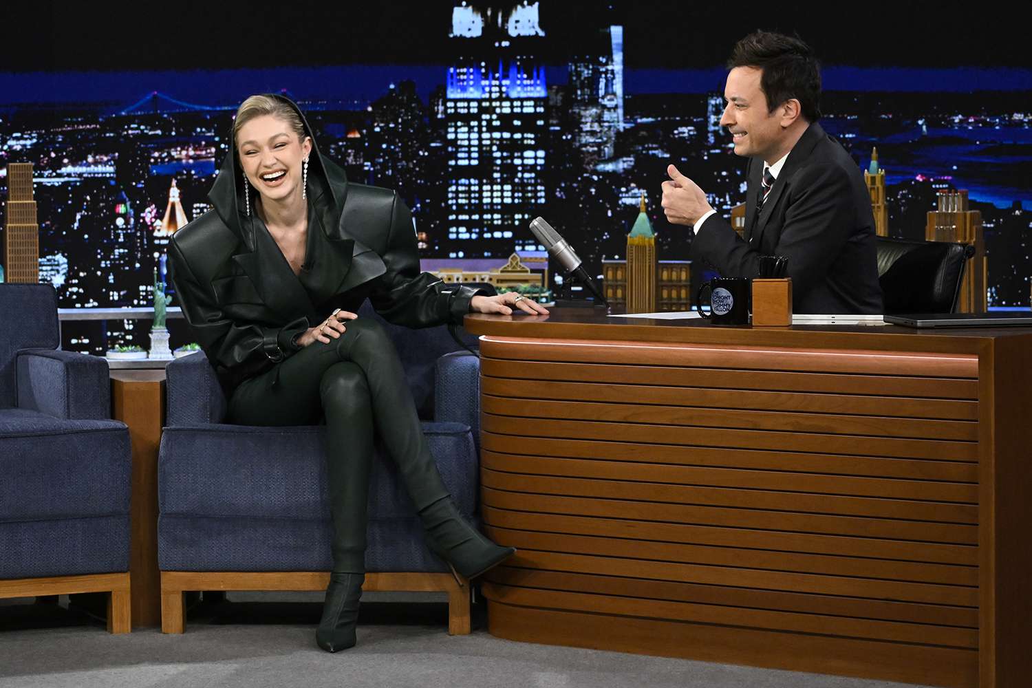 Gigi Hadid during an interview with host Jimmy Fallon