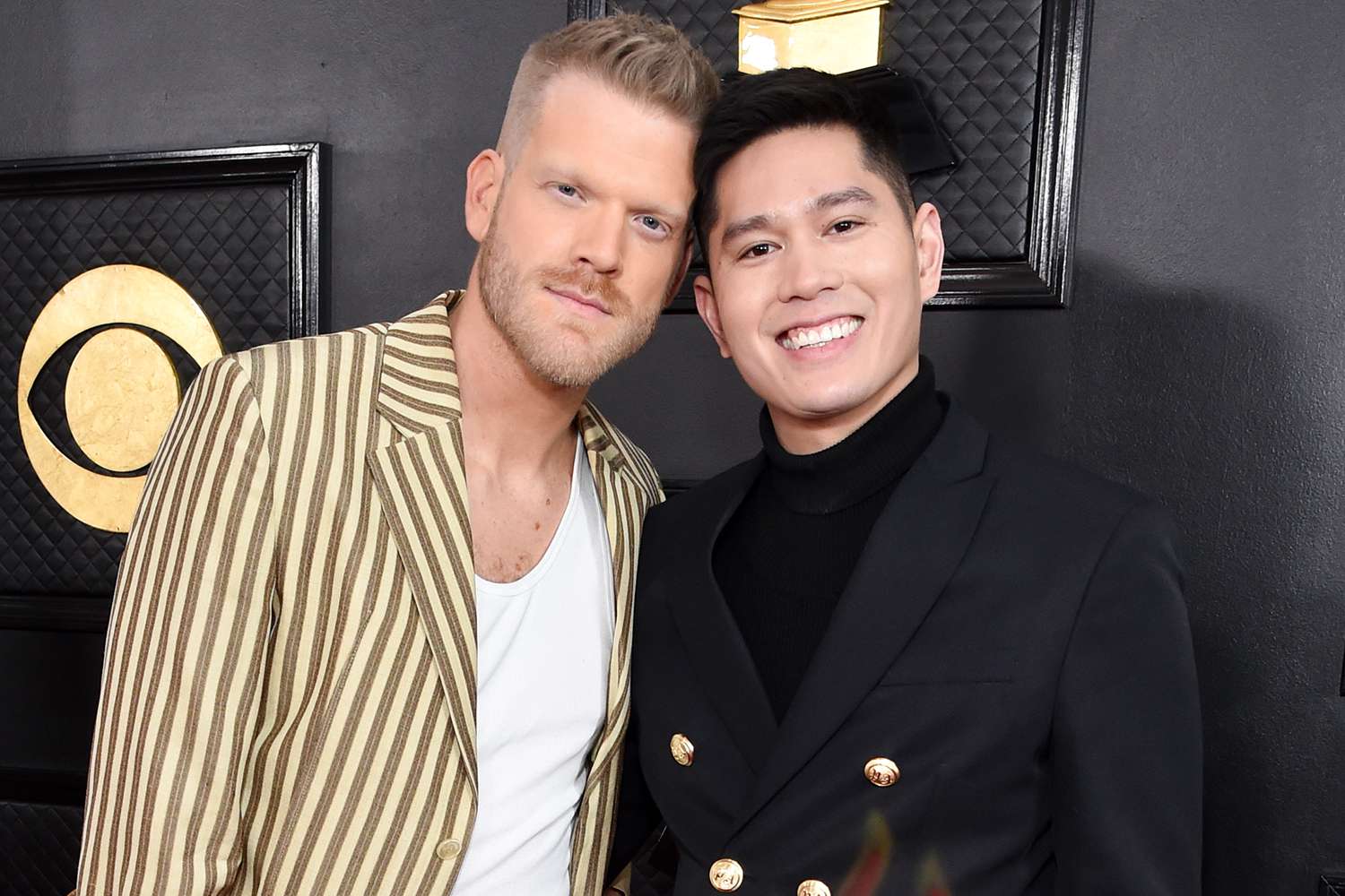 Scott Hoying of Pentatonix and Mark Manio arrive at THE 65TH ANNUAL GRAMMY AWARDS