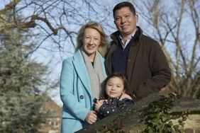 Emma Pattison (45) and her family, George (39) and Lettie (7), photographed at Epsom College on 9th January 2022